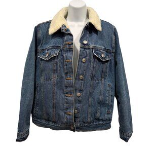 Denim & Co Denim Sherpa Lined Trucker Jacket Womens 6 Normcore Y2K Streetwear